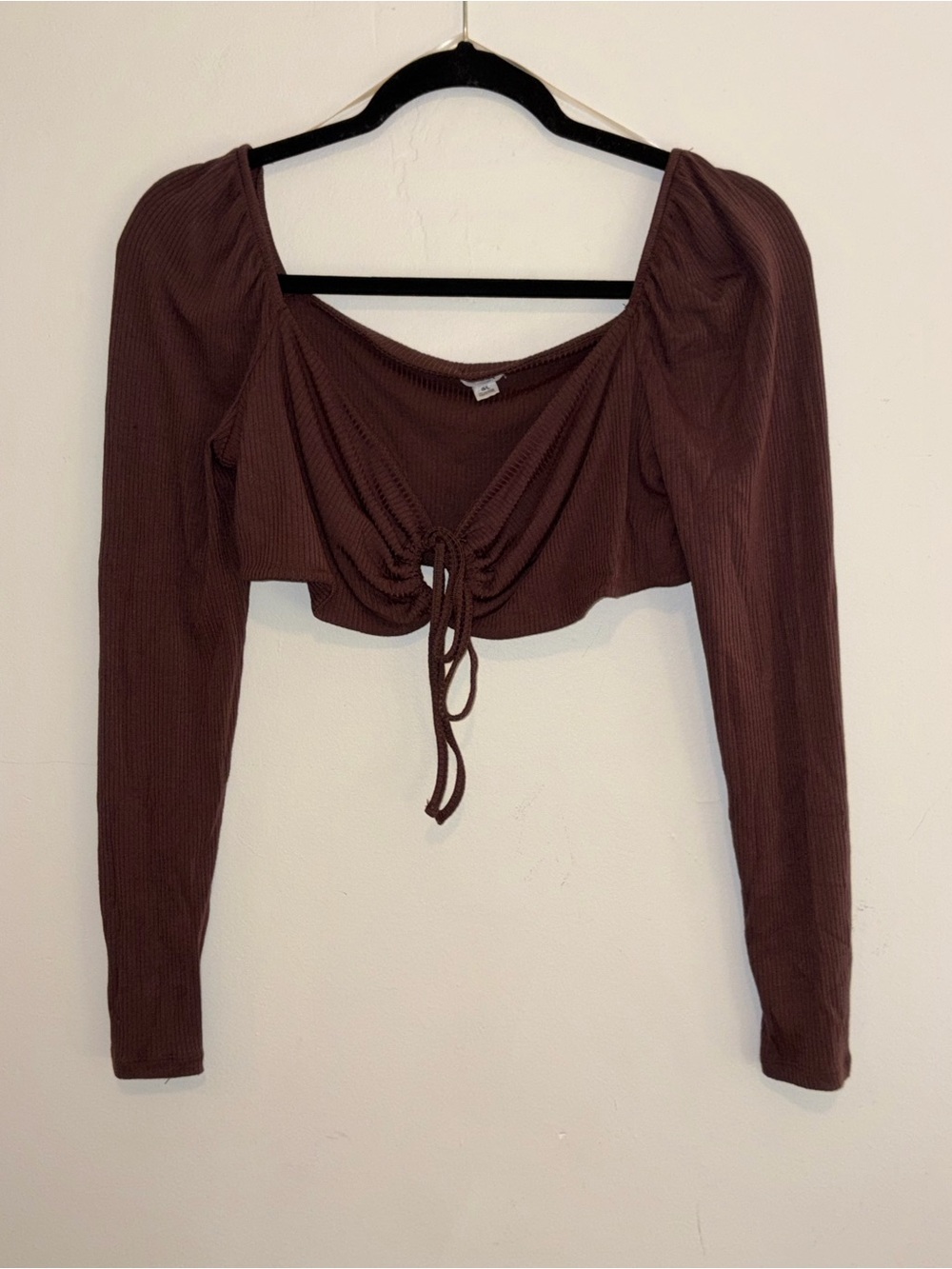 Garage Brown Ruched Front Long Sleeve Crop Top